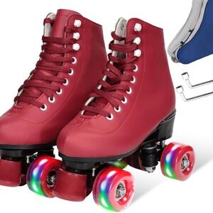 Red Retro Quad Roller Skates with Light-Up Wheels